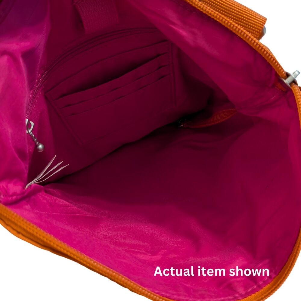 🧡 Baggallini Orange Nylon Crossbody Bag Travel Organizer Purse 10x10 - Picture 7 of 10